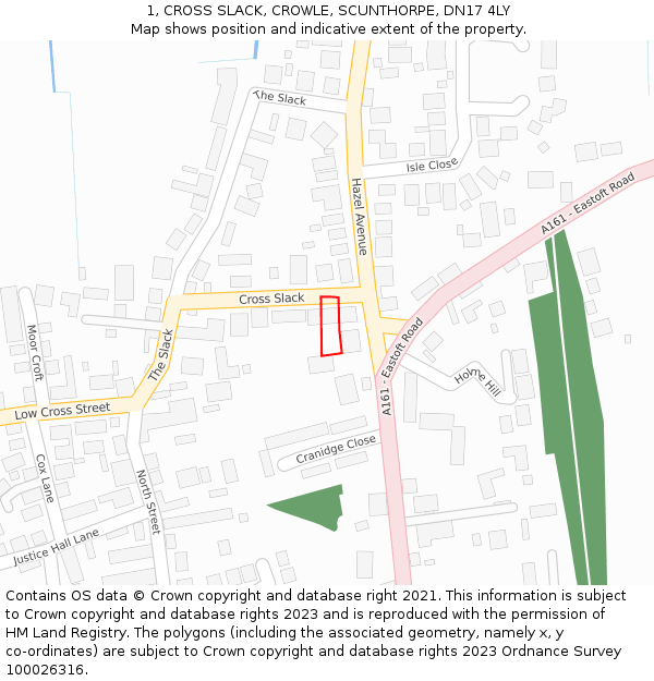 1, CROSS SLACK, CROWLE, SCUNTHORPE, DN17 4LY: Location map and indicative extent of plot