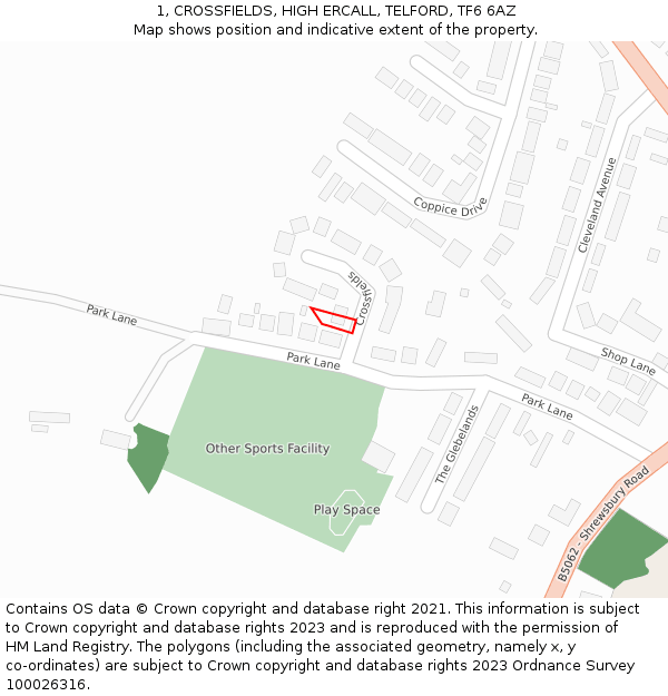 1, CROSSFIELDS, HIGH ERCALL, TELFORD, TF6 6AZ: Location map and indicative extent of plot