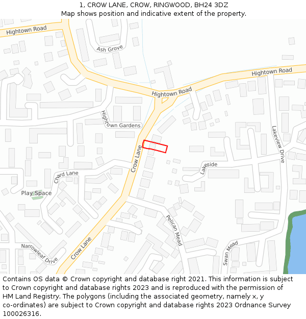 1, CROW LANE, CROW, RINGWOOD, BH24 3DZ: Location map and indicative extent of plot