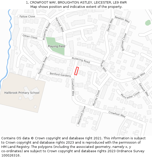 1, CROWFOOT WAY, BROUGHTON ASTLEY, LEICESTER, LE9 6WR: Location map and indicative extent of plot