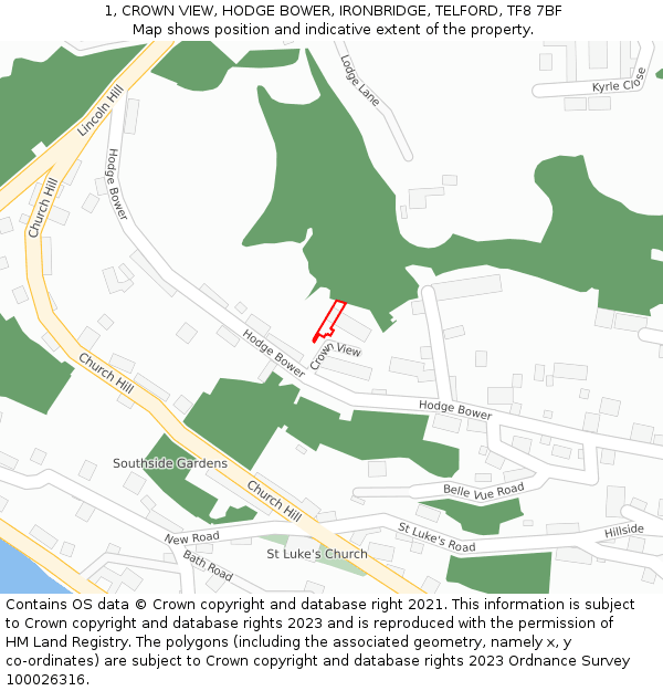 1, CROWN VIEW, HODGE BOWER, IRONBRIDGE, TELFORD, TF8 7BF: Location map and indicative extent of plot