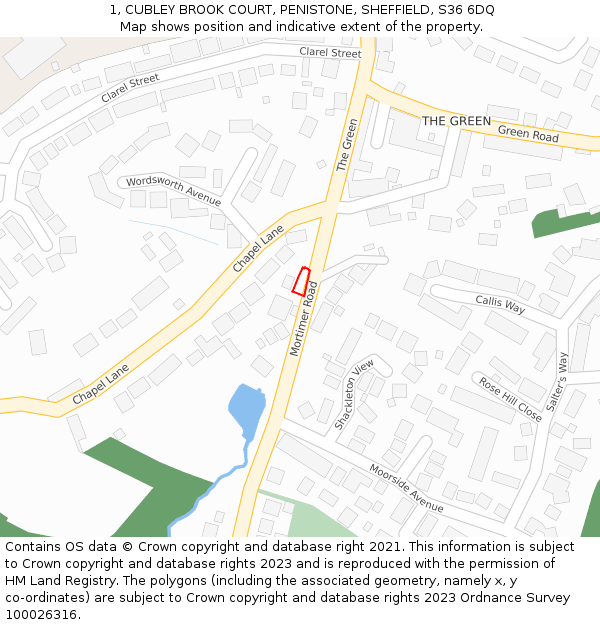 1, CUBLEY BROOK COURT, PENISTONE, SHEFFIELD, S36 6DQ: Location map and indicative extent of plot