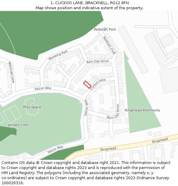 1, CUCKOO LANE, BRACKNELL, RG12 8FN: Location map and indicative extent of plot