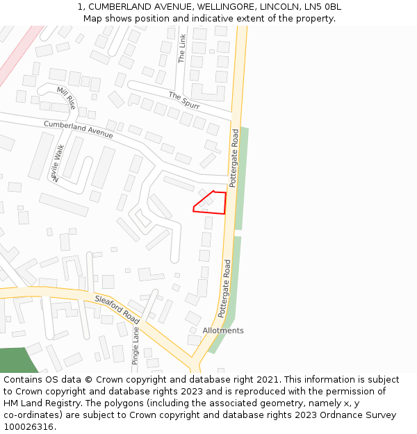 1, CUMBERLAND AVENUE, WELLINGORE, LINCOLN, LN5 0BL: Location map and indicative extent of plot