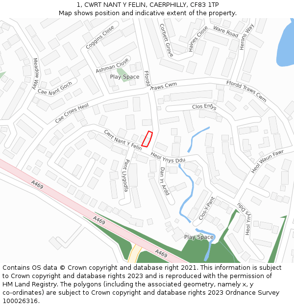 1, CWRT NANT Y FELIN, CAERPHILLY, CF83 1TP: Location map and indicative extent of plot