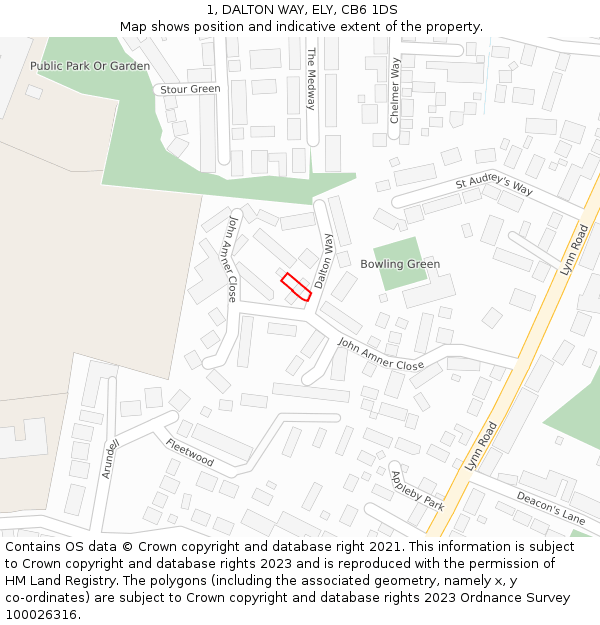 1, DALTON WAY, ELY, CB6 1DS: Location map and indicative extent of plot