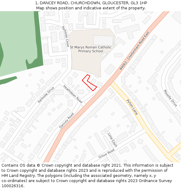 1, DANCEY ROAD, CHURCHDOWN, GLOUCESTER, GL3 1HP: Location map and indicative extent of plot