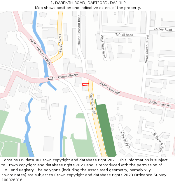 1, DARENTH ROAD, DARTFORD, DA1 1LP: Location map and indicative extent of plot