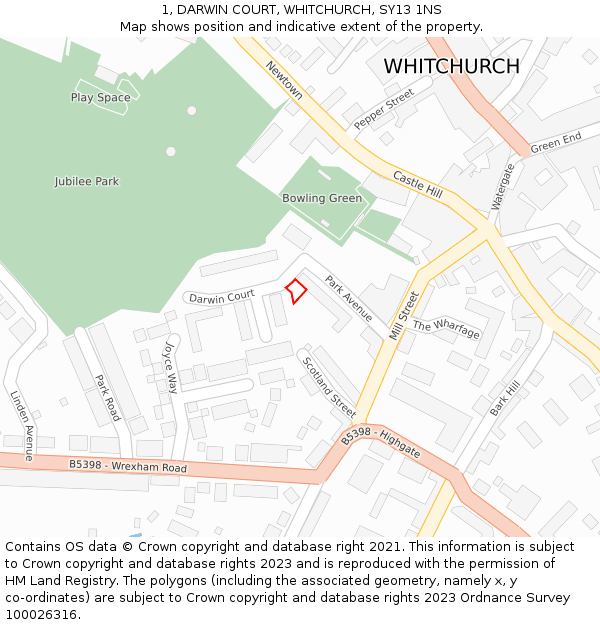 1, DARWIN COURT, WHITCHURCH, SY13 1NS: Location map and indicative extent of plot