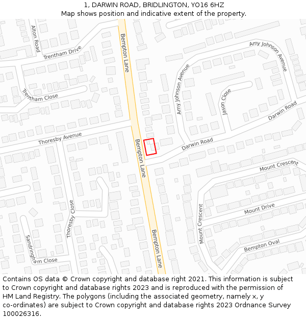 1, DARWIN ROAD, BRIDLINGTON, YO16 6HZ: Location map and indicative extent of plot