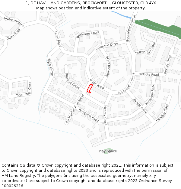 1, DE HAVILLAND GARDENS, BROCKWORTH, GLOUCESTER, GL3 4YX: Location map and indicative extent of plot