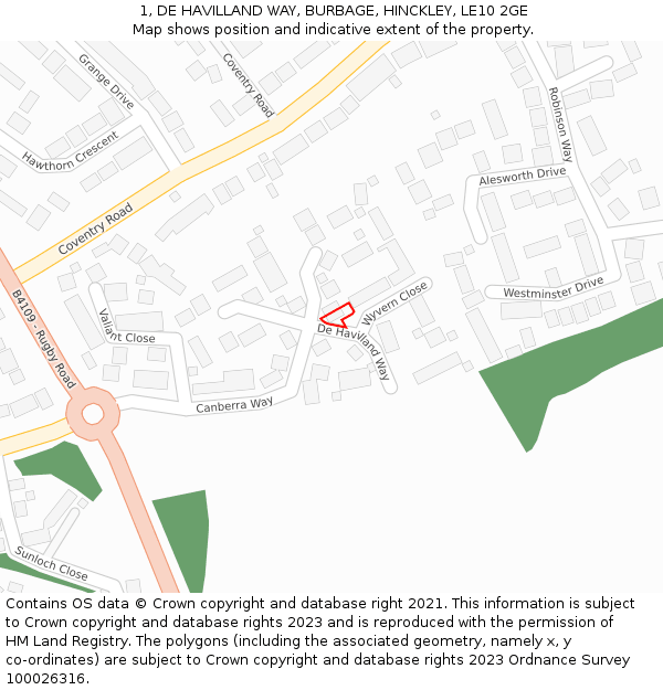1, DE HAVILLAND WAY, BURBAGE, HINCKLEY, LE10 2GE: Location map and indicative extent of plot
