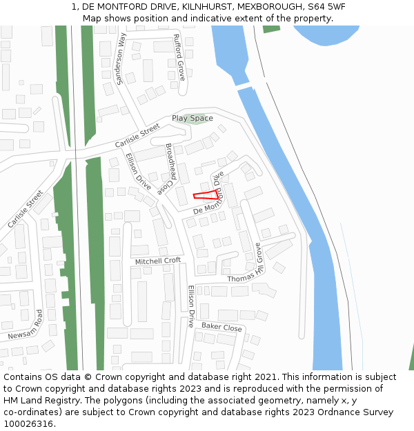 1, DE MONTFORD DRIVE, KILNHURST, MEXBOROUGH, S64 5WF: Location map and indicative extent of plot