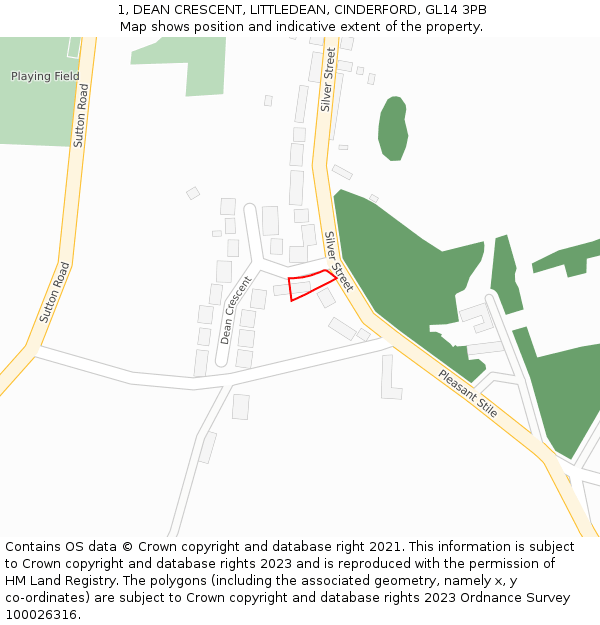 1, DEAN CRESCENT, LITTLEDEAN, CINDERFORD, GL14 3PB: Location map and indicative extent of plot