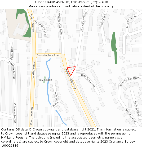 1, DEER PARK AVENUE, TEIGNMOUTH, TQ14 9HB: Location map and indicative extent of plot