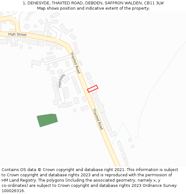1, DENESYDE, THAXTED ROAD, DEBDEN, SAFFRON WALDEN, CB11 3LW: Location map and indicative extent of plot