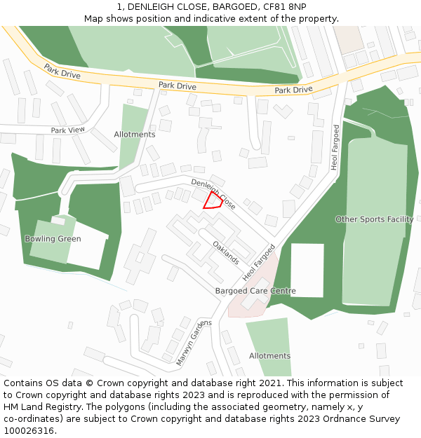 1, DENLEIGH CLOSE, BARGOED, CF81 8NP: Location map and indicative extent of plot