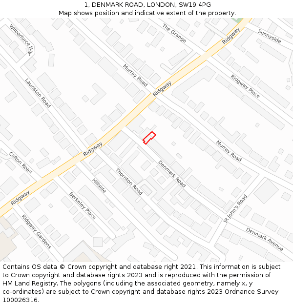 1, DENMARK ROAD, LONDON, SW19 4PG: Location map and indicative extent of plot
