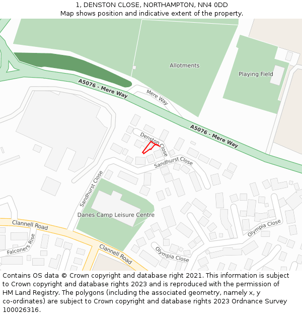 1, DENSTON CLOSE, NORTHAMPTON, NN4 0DD: Location map and indicative extent of plot