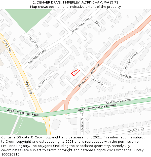 1, DENVER DRIVE, TIMPERLEY, ALTRINCHAM, WA15 7SJ: Location map and indicative extent of plot