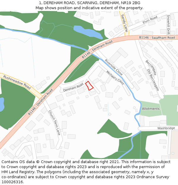1, DEREHAM ROAD, SCARNING, DEREHAM, NR19 2BG: Location map and indicative extent of plot