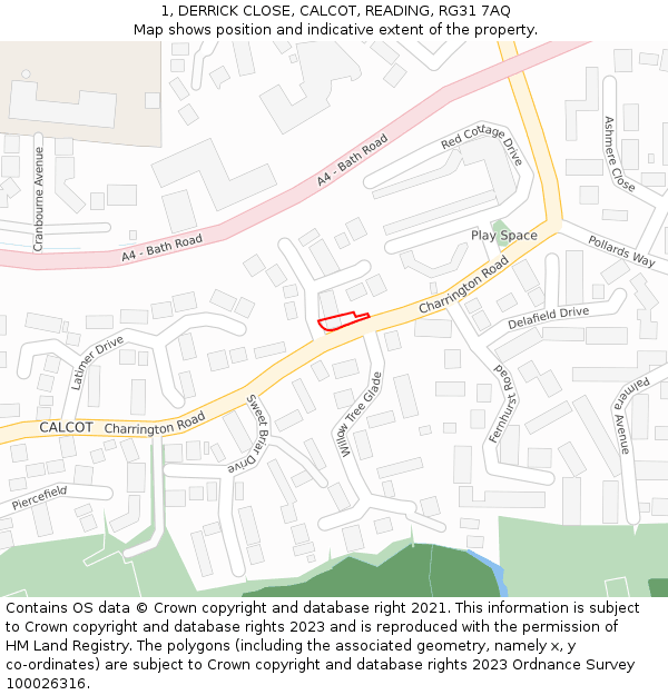 1, DERRICK CLOSE, CALCOT, READING, RG31 7AQ: Location map and indicative extent of plot