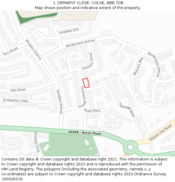 1, DERWENT CLOSE, COLNE, BB8 7DB: Location map and indicative extent of plot