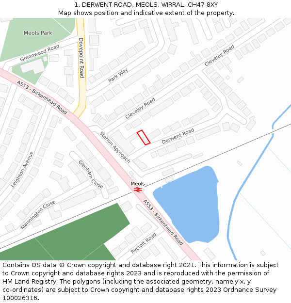 1, DERWENT ROAD, MEOLS, WIRRAL, CH47 8XY: Location map and indicative extent of plot