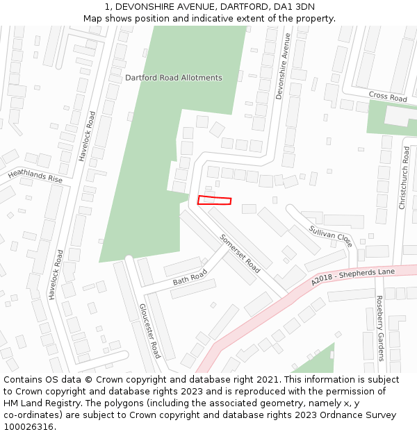 1, DEVONSHIRE AVENUE, DARTFORD, DA1 3DN: Location map and indicative extent of plot