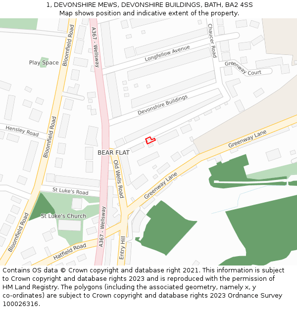 1, DEVONSHIRE MEWS, DEVONSHIRE BUILDINGS, BATH, BA2 4SS: Location map and indicative extent of plot