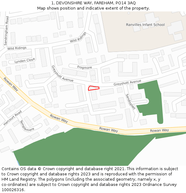 1, DEVONSHIRE WAY, FAREHAM, PO14 3AQ: Location map and indicative extent of plot