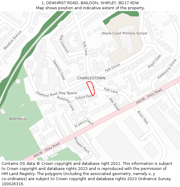 1, DEWHIRST ROAD, BAILDON, SHIPLEY, BD17 6DW: Location map and indicative extent of plot