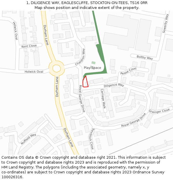 1, DILIGENCE WAY, EAGLESCLIFFE, STOCKTON-ON-TEES, TS16 0RR: Location map and indicative extent of plot