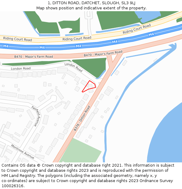 1, DITTON ROAD, DATCHET, SLOUGH, SL3 9LJ: Location map and indicative extent of plot