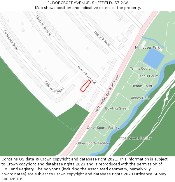 1, DOBCROFT AVENUE, SHEFFIELD, S7 2LW: Location map and indicative extent of plot