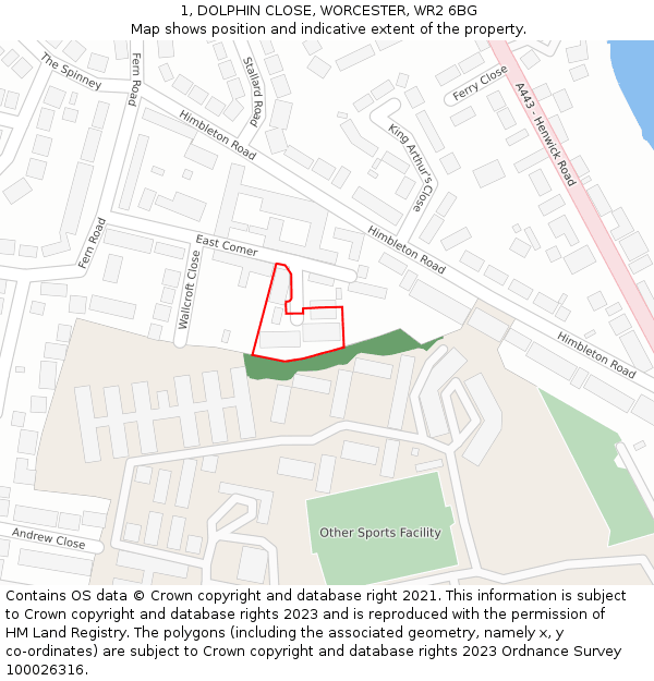 1, DOLPHIN CLOSE, WORCESTER, WR2 6BG: Location map and indicative extent of plot