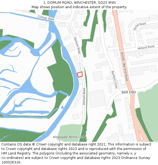 1, DOMUM ROAD, WINCHESTER, SO23 9NN: Location map and indicative extent of plot