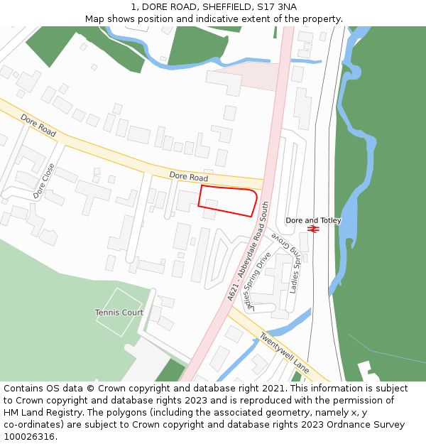 1, DORE ROAD, SHEFFIELD, S17 3NA: Location map and indicative extent of plot