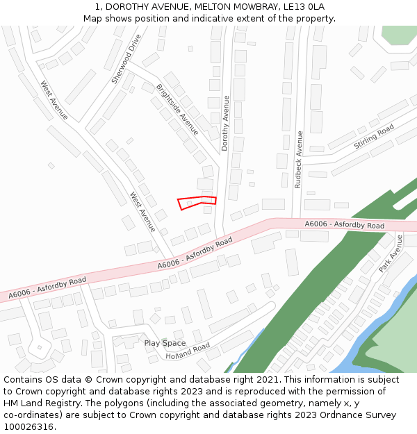 1, DOROTHY AVENUE, MELTON MOWBRAY, LE13 0LA: Location map and indicative extent of plot
