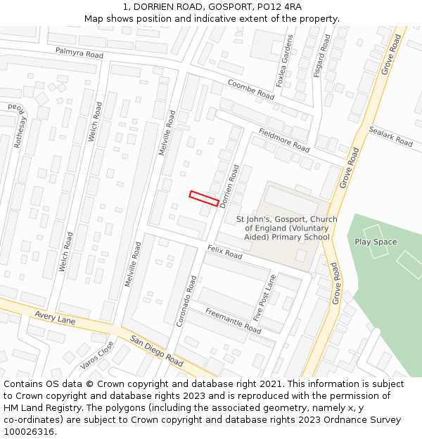 1, DORRIEN ROAD, GOSPORT, PO12 4RA: Location map and indicative extent of plot