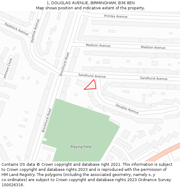 1, DOUGLAS AVENUE, BIRMINGHAM, B36 8EN: Location map and indicative extent of plot