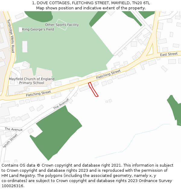 1, DOVE COTTAGES, FLETCHING STREET, MAYFIELD, TN20 6TL: Location map and indicative extent of plot