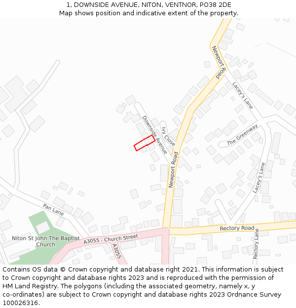 1, DOWNSIDE AVENUE, NITON, VENTNOR, PO38 2DE: Location map and indicative extent of plot