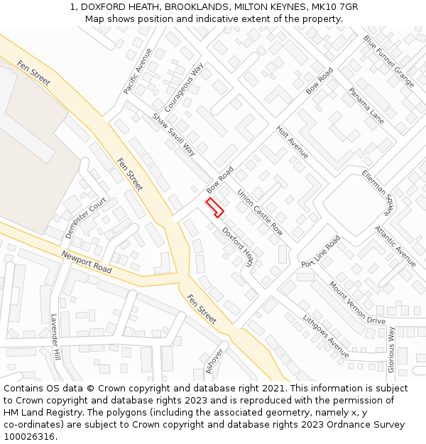 1, DOXFORD HEATH, BROOKLANDS, MILTON KEYNES, MK10 7GR: Location map and indicative extent of plot