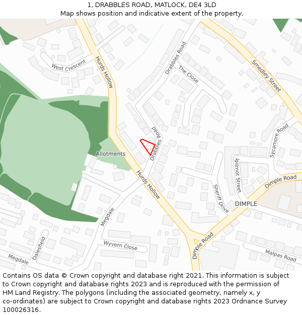 1, DRABBLES ROAD, MATLOCK, DE4 3LD: Location map and indicative extent of plot
