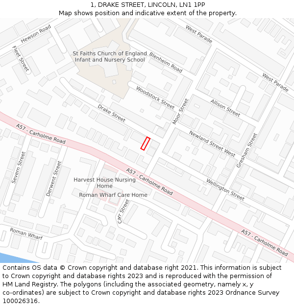 1, DRAKE STREET, LINCOLN, LN1 1PP: Location map and indicative extent of plot