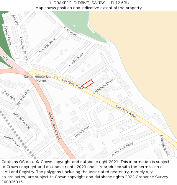 1, DRAKEFIELD DRIVE, SALTASH, PL12 6BU: Location map and indicative extent of plot