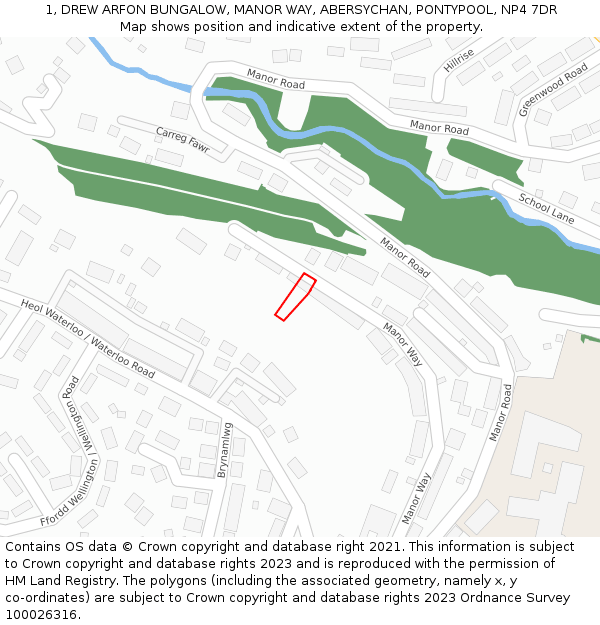 1, DREW ARFON BUNGALOW, MANOR WAY, ABERSYCHAN, PONTYPOOL, NP4 7DR: Location map and indicative extent of plot