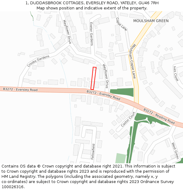 1, DUDDASBROOK COTTAGES, EVERSLEY ROAD, YATELEY, GU46 7RH: Location map and indicative extent of plot