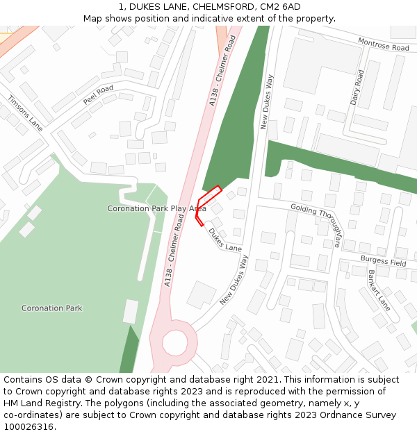 1, DUKES LANE, CHELMSFORD, CM2 6AD: Location map and indicative extent of plot